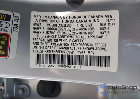 2014 Honda Cr-V Lx from USA, damaged, VIN 2HKRM3H36EH538952